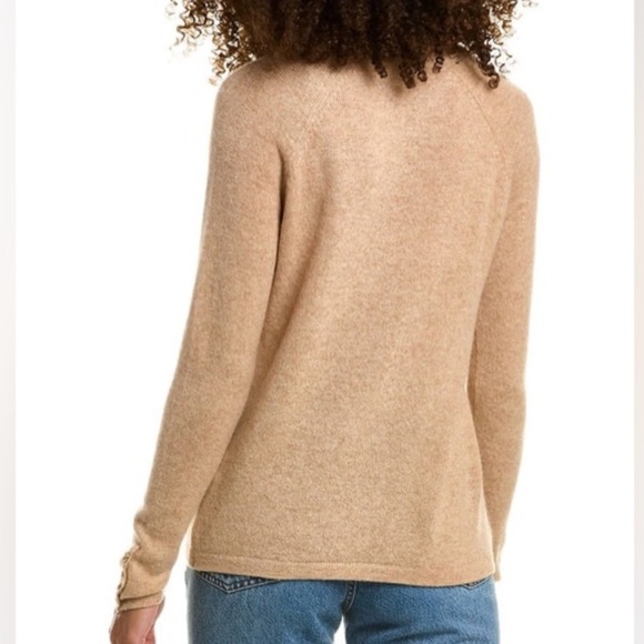 J. McLaughlin Jamey Tan Crew Neck Cashmere Sweater with Button Sleeve Accents M - Picture 2 of 11